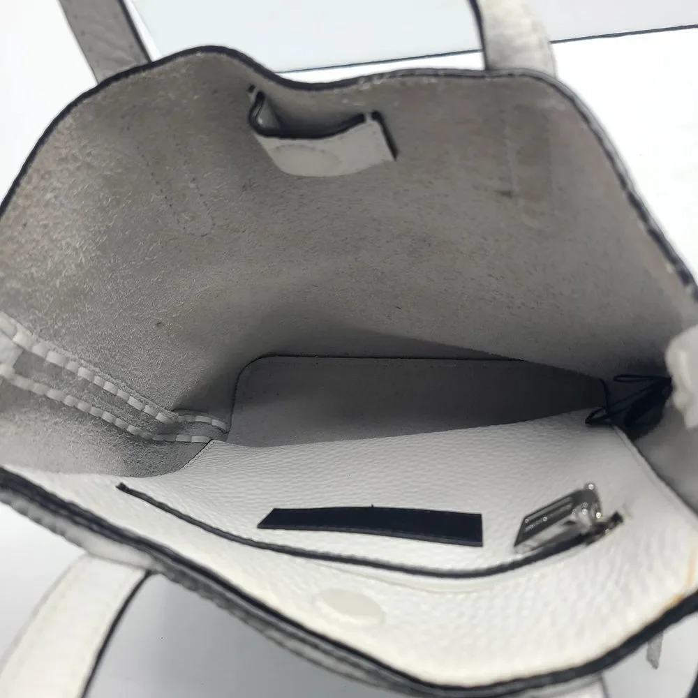 Rebecca Minkoff White Pebbled Leather Unlined Small Whipstitch Tote Bag Purse‎